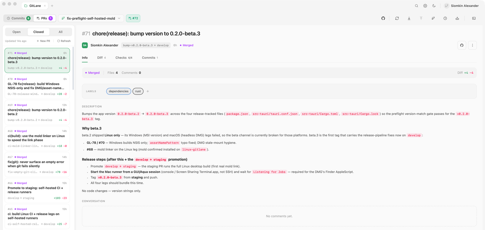 Pull request list and detail